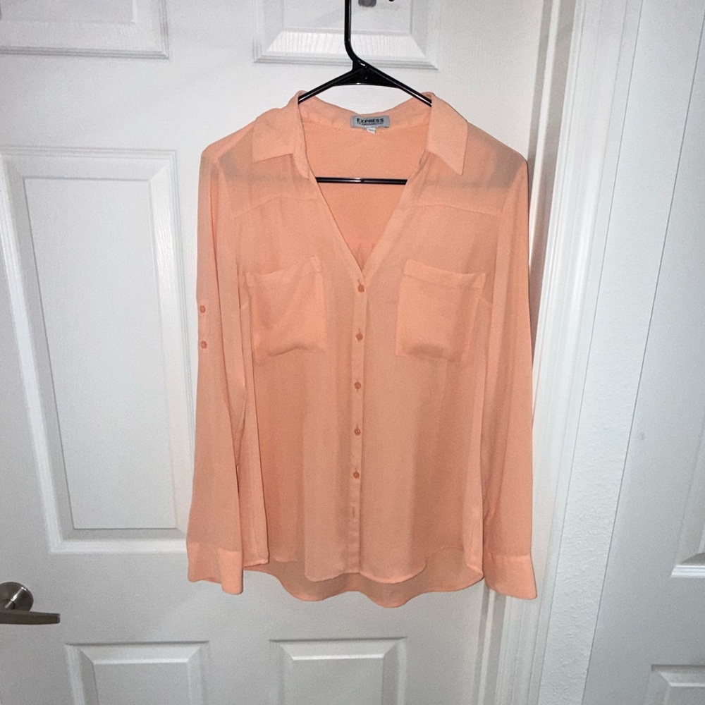 Express Portofino Button-Down Blouse | Peach | Size M